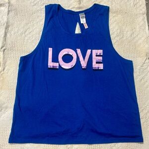 Victoria's Secret Blue Tank Top with Pink 'LOVE' Graphic